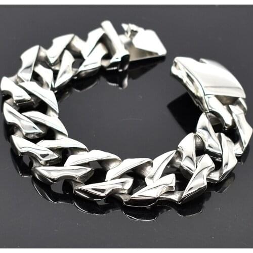 AMUMIU 22cm*24mm Heavy Biker Silver-Color 316L Stainless Steel Curb Sport Bracelet Mens Chain Boys Wholesale Jewelry HZB118