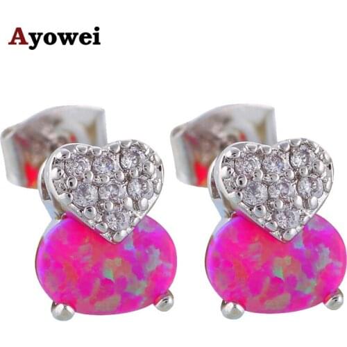 Shining Heart design Best gift for Girlfriend Fine Purple Fire Opal Silver Stamped Stud Earrings Fashion Opal Jewelry OE460A