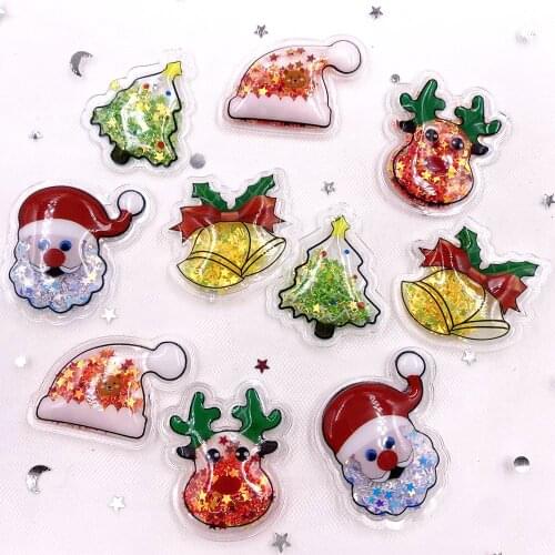 10Pcs Colorful Glitter PVC Filling Shake Sequin Printed Cartoon Christmas Applique Making Hair Clip Accessories DIY Crafts