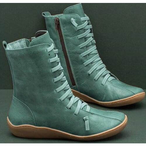 2020 New Women Natural Leather Casual Mid-Calf Boots Comfortable Quality Soft Handmade Flat Shoe Black Work Martin Boots