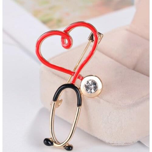 10pcs/lot Fashion Jewelry women mens ladies nurse doctor brooches Love Heart Stethoscope Shape design hospital badge gifts