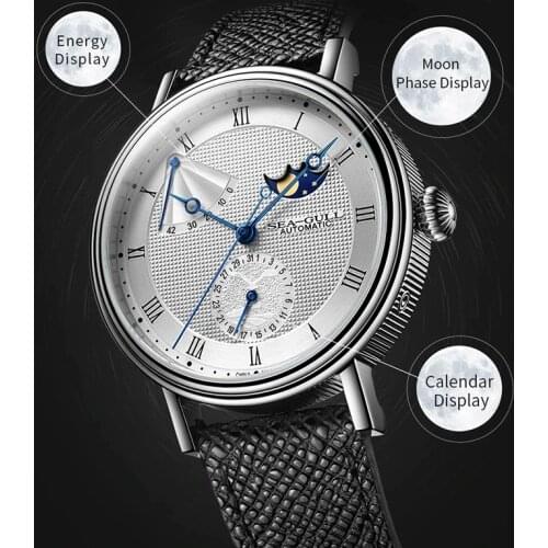 Seagull Automatic Mechanical Watch Mens Moon Phase Multi-Function Watch Relogio Masculino Business Casual Moon Phase Watch