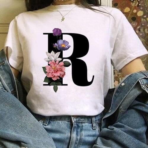 Ladies Tee Shirts 26 English Alphabet Print Ladies Tshirt Floral Alphabet T Shirt Women Summer Couples tshirt femme 2021