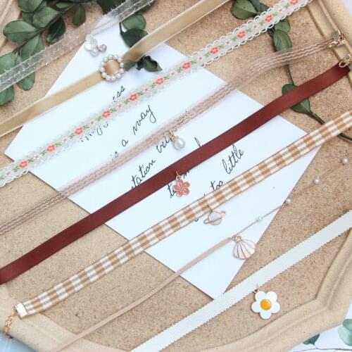 Playful Cute Girl Choker Collar Velvet Lace Cloth Milk Tea Color Star Flower Women Fashion Fine Short Necklace Cool Accessories