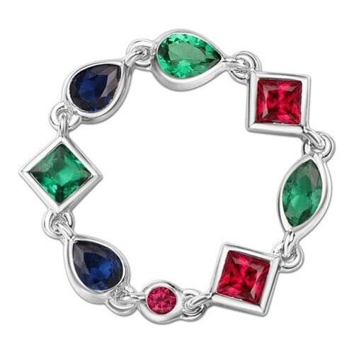 SOELLE 925 Sterling Silver Geometric Multicolor Cubic Zirconia CZ Finger Ring for Women Glitter Elegant Party Hand Made Ring