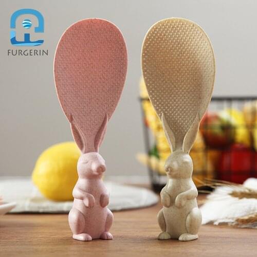 FURGERIN Rabbit Spoon Plastic Rice Scoop degradable stand spoon for rice paddle Wheat Stalk Non Stick Spoons