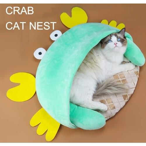 Cute Cat Nest Basket Plush Pet House Beds Summer Cooling Mat Puppy Kennel Cats Lounger Cushion Pillow Winter Tent Pets Products