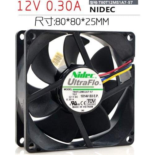 New original T80T12MS1A7-57 T07 8CM 8025 12V 0.30A 4-wire temperature control cooling fan