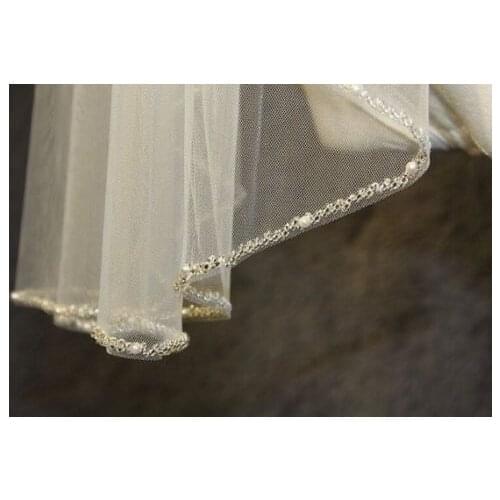 White Ivory Champagne one layer Wedding Veil beaded Edge Bridal Veil Fingertip