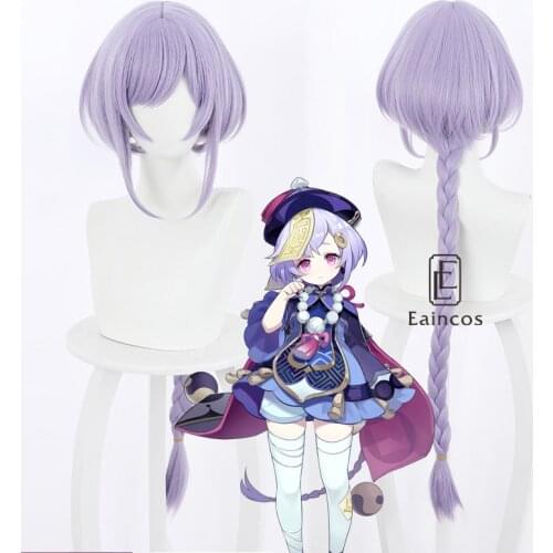 Game Genshin Impact Qiqi Wig Cosplay Halloween Carnival Wigs Light Purple Long Braided Wig Heat Resistant Synthetic Hair