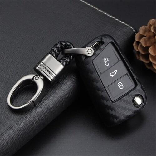 Carbon Fiber Pattern Soft Silicone Car Key Case Cover For Skoda Octavia 1 A7 Superb 2 2017 Yeti Kodiaq Fabia 3 Key Ring Shell