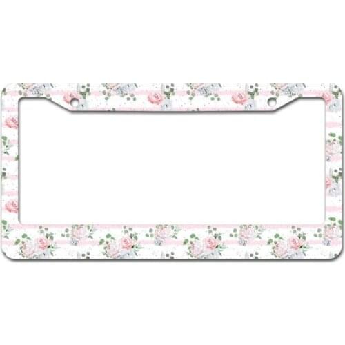 Peceeta Plant Flower License Plate Frame 2 Holes 1 Frame Matte Aluminum Car Accessories License Plate Holder Chrome white
