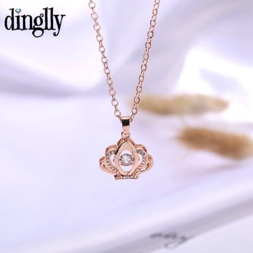 Dropshipping Rose Gold Crown Pendant Necklace For Women Original Crystal Charm Stainless Steel Necklace Girls Collar Lover Gift