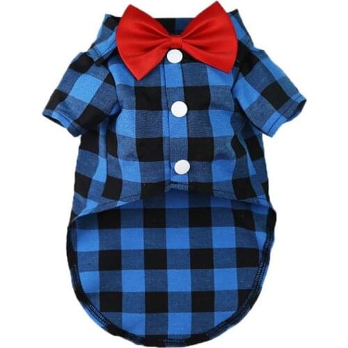 Dog Shirts Fashion bowknot Plaid Dog Shirts Cotton Pet Puppy T-Shirt Dog Clothes For Small Medium Dogs Cat