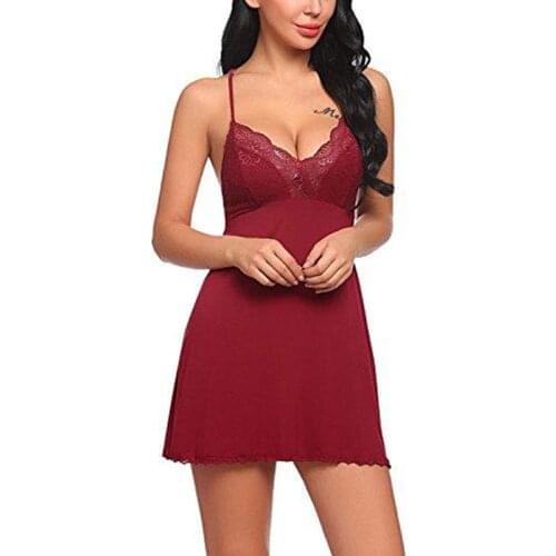 Sanderala Women Sexy Plus Size Lingerie Lace Solid Sleepwear Nightdress Straps Deep V Neck Hot Robe Dress Nightgown Night Dress