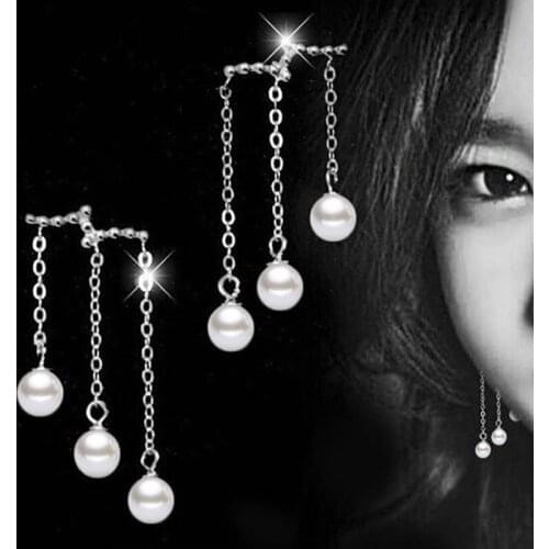 S925 Silver Earring link chains Pearl Tassel Strings Drop Earring For Women Wedding Gift Lady Girl Fashion Jewelry