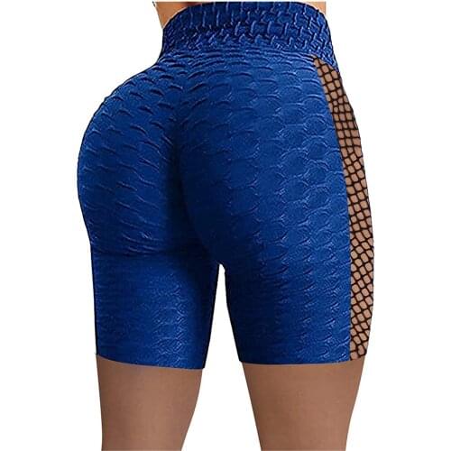 Gym Jogging Running Shorts Women Wrinkled High Waist Hip Stretch Solid Splicing Fitness Yoga Pants Shorts велосипедки женские E2