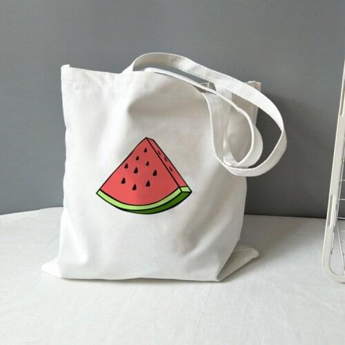 Cute Watermelon Graphic Canvas Shopping Bag Girl Student Shoulder Bags Womens Tote Bag Korea Original