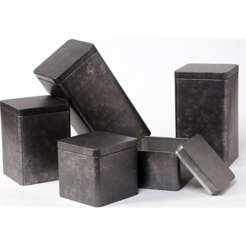 Xin Jia Yi Packaging Food Grade Black Color Tin Can Black Metal Square Boxe Aluminum Tea Tin Box