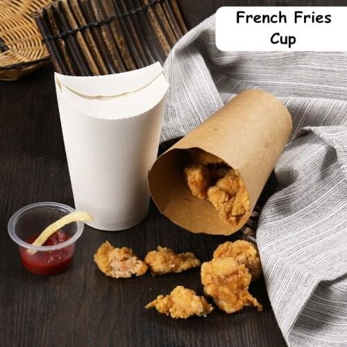 50pcs Disposable Kraft Paper French Fries Cup Fried Food Take Away Chicken Nugget Holder Chips Bags Restaurant Package 16 ounce
