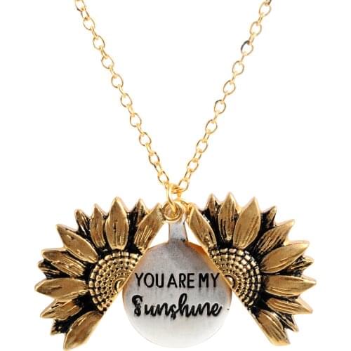 Vintage Sunflower Locket Pendant Necklace Bohemia female Gold Open Engrave letter Necklaces Lover Gift Dropshipping