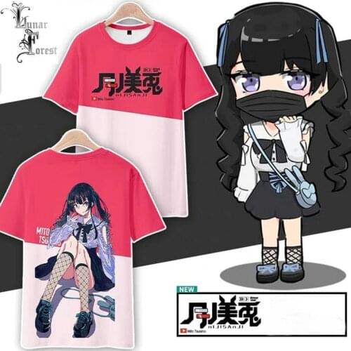 VTuber Tsukino Mito 3D Printing T-shirt Summer Fashion Round Neck Short Sleeve Popular Japanese Streetwear Plus Size