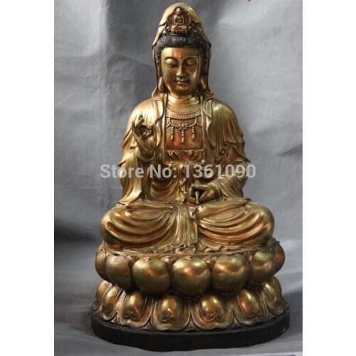 Xd 00620 Buddhism Bronze Copper Gild Kwan-yin GuanYin Bodhisattva Goddess Buddha Statue