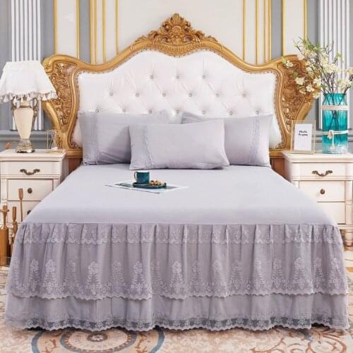 Princess Style Bed Skirt Adults Bed Two-layer Lace Decor Girls Room Bed Sheet Twin Full Queen Size Bedspread Wedding Decor Sheet