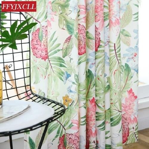 Pastoral Drapes Curtains for Living Room Green Leaf Printing Hemp Semi-shading Window Curtain for Dining Room Bedroom Tulle