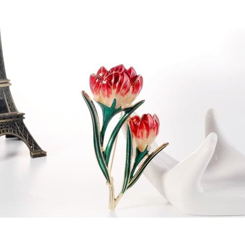 Fashion Red Blue Tulip Flowers Brooches for Women Enamel Brooch Pins Jewelry Accessories