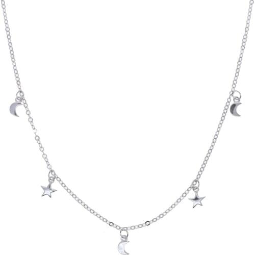Fashion 925 sterling silver fine jewelry multi moon star drop charm necklace women cute girl party wedding party gift wholesale