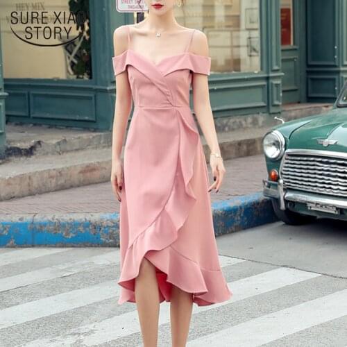 2021 New Summer Dress Women Medium-length Sexy Bandage Dress Solid A-line High Waist Ruffled Sleeveless Dresses Robe Femme 9333