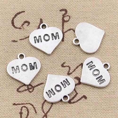 15pcs Charms Heart Mom 16x16mm Antique Silver Color Pendants Making DIY Handmade Tibetan Finding Jewelry