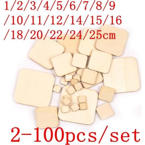 2-100 pcs DIY Blank squar Wood Slices Discs Wood Heart Love Blank Unfinished Natural Crafts Supplies Wedding Ornaments 1cm-25cm