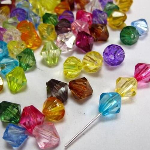 200 Mixed Colour Transparent Acrylic Faceted Bicone Spacer Beads 8X8mm