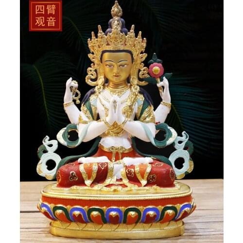 21CM TOP GOOD HOME TALISMAN PROTECTION # TIBETAN NEPAL BUDDHISM HAND PAINTING GILDING GUANYIN BODHISATTVA BUDDHA BRASS STATUE