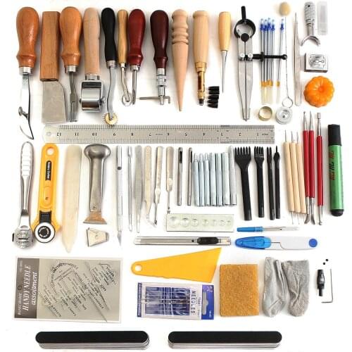 23/37/78Pcs Professional Leather Craft Punch Tools Kit Hand Sewing Stitching Punch Carving Works Saddle Leathercraft Accessories
