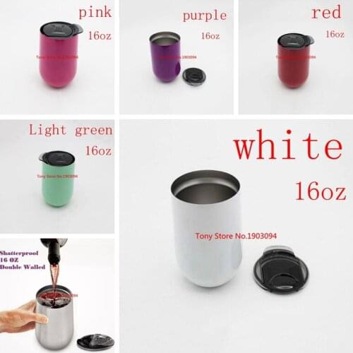 25pcs/lot 6 Colors New Egg Cup 16oz Wine Glasses Stainless Steel Vacuum Insulated Cups Tumbler Oudoor Travel Stemless Wine Mugs