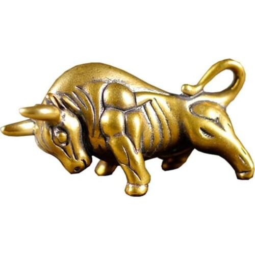 3D Mini Strong cattle Casting Animal Figurine Retro Style Metal Sculpture Home Office Desktop Decoration Collect Ornaments Gift