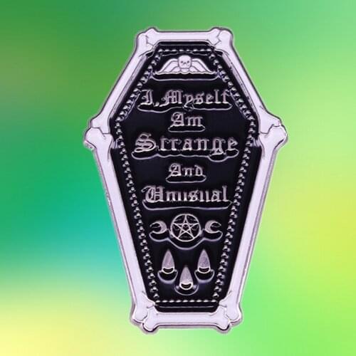 Betelgeuse Lydia Deetz Inspired Quote Tim Burton style coffin enamel pin I myself am strange and unusual brooch jewelry