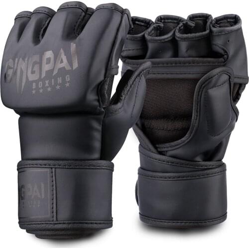 Half Finger Boxing Gloves PU Leather MMA Fighting Kick Boxing Gloves Karate Muay Thai Training Workout Gloves Men