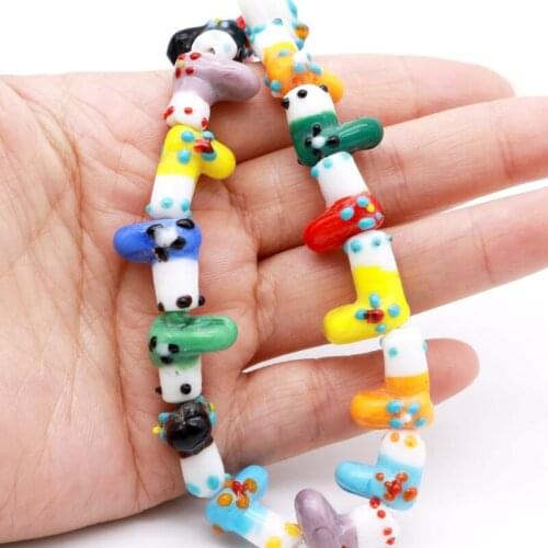 Random Mixcolor Beads 9*15mm Colorful Shoes Shape Lampwork Beads 20pcs/lot for DIY Handmade Jewelry Necklace Pendant Ornament