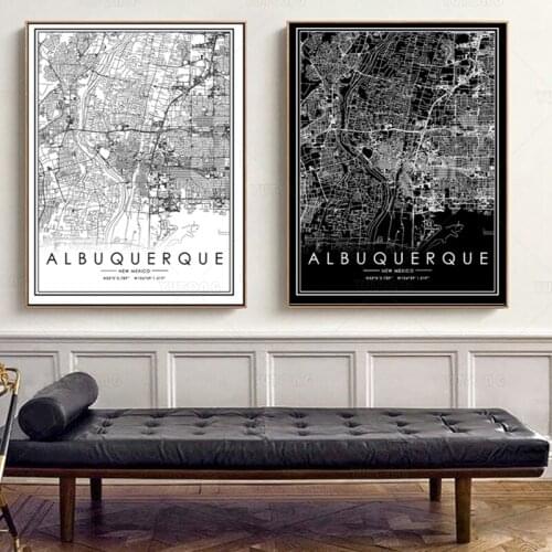 Balck and white Canvas Painting albuquerque Poster print world city map Home Decor Wall art Pictures for Living Room framed