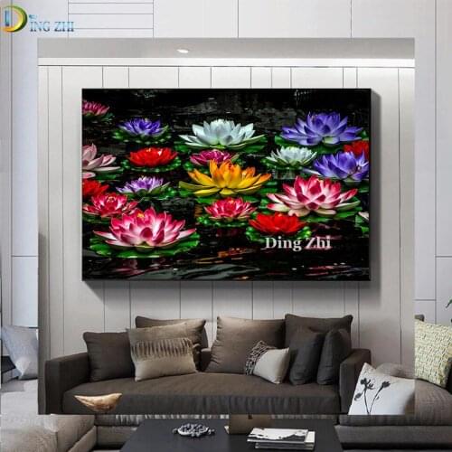 Handwork Decor Gift Lotus Diamond Embroidery Flower 5D Cross Stitch Full Drill Diy Diamond Painting Kit Mosaic Sale Rhinestones