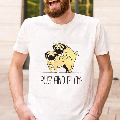 100% Cotton Pug and Play Tshirt Funny Dog Pug T-shirt Humor Graphic Tees Shirt