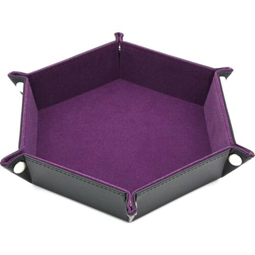 Dice Pu Leather Folding Hexagon Tray W/Purple Velvet For Rpg,Dnd,Other Dice Games And Storage