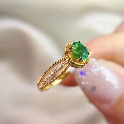 2021 Silver New Exquisite Ring Simulation Emerald Tourmaline Temperament Adjustable Gold-plated For Women Fine Jewelry Wholesale