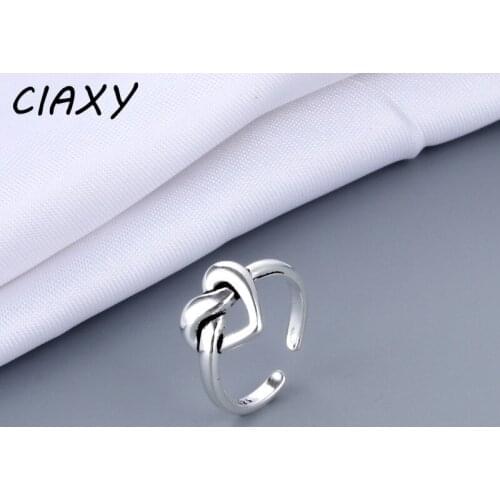 CIAXY 925 Sterling Silver Geometric Hollow Design Heart Rings for Women Elegant Vintage Open Ring Thai Silver Party Jewelry Gift