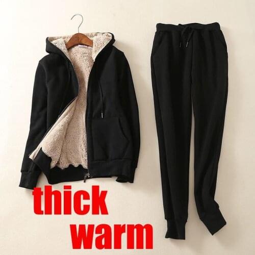 Two pieces set women suits winter hooded jacket+pants casual suits warm plus velvet Lamb cashmere thicken tracksuits home suits