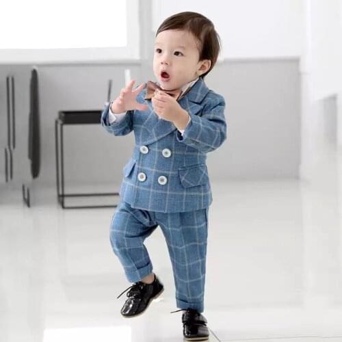 3pcs Autumn Winter Baby Boys Suit Plaid Pattern Clothing Set for Toddler Boys Dinner Suits Formal Occasion Boy Clothes